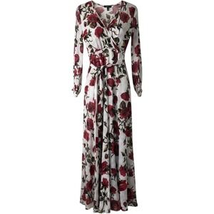 The Moon Womens Medium Floral Maxi Dress White Red Rose Faux Wrap Boho Romantic